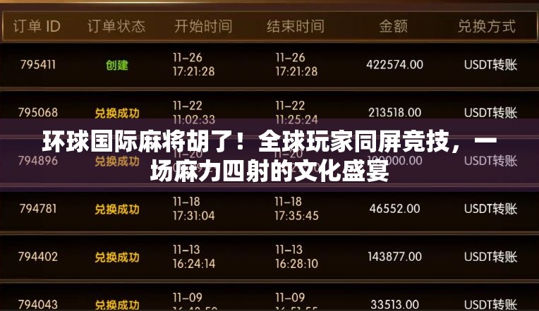 环球国际麻将胡了!全球玩家同屏竞技,一场麻力四射的文化盛宴 环球国际麻将胡了!全球玩家同屏竞技,一场麻力四射的文化盛宴